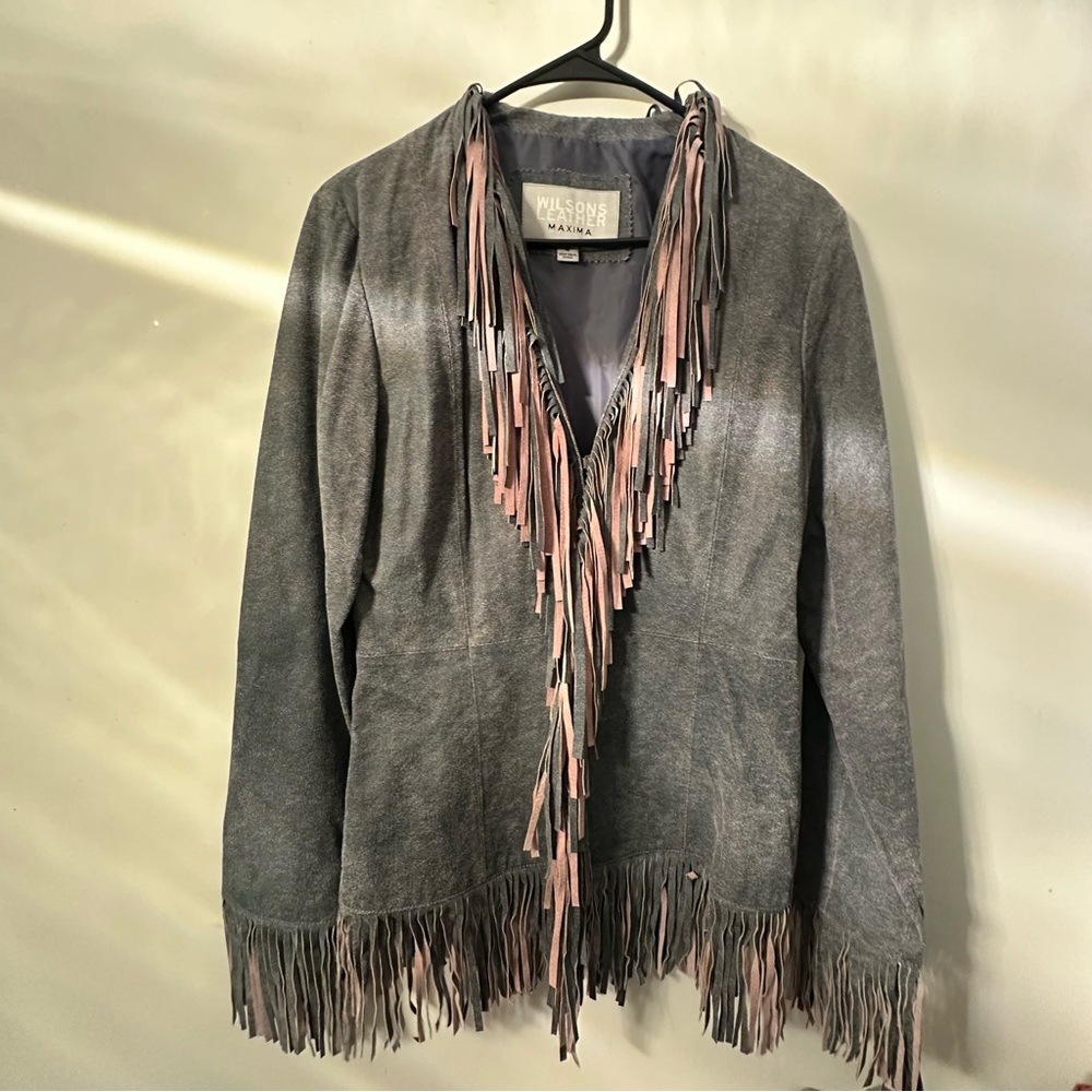 Wilsons Leather Gray Fringe Jacket - Picture 11 of 15